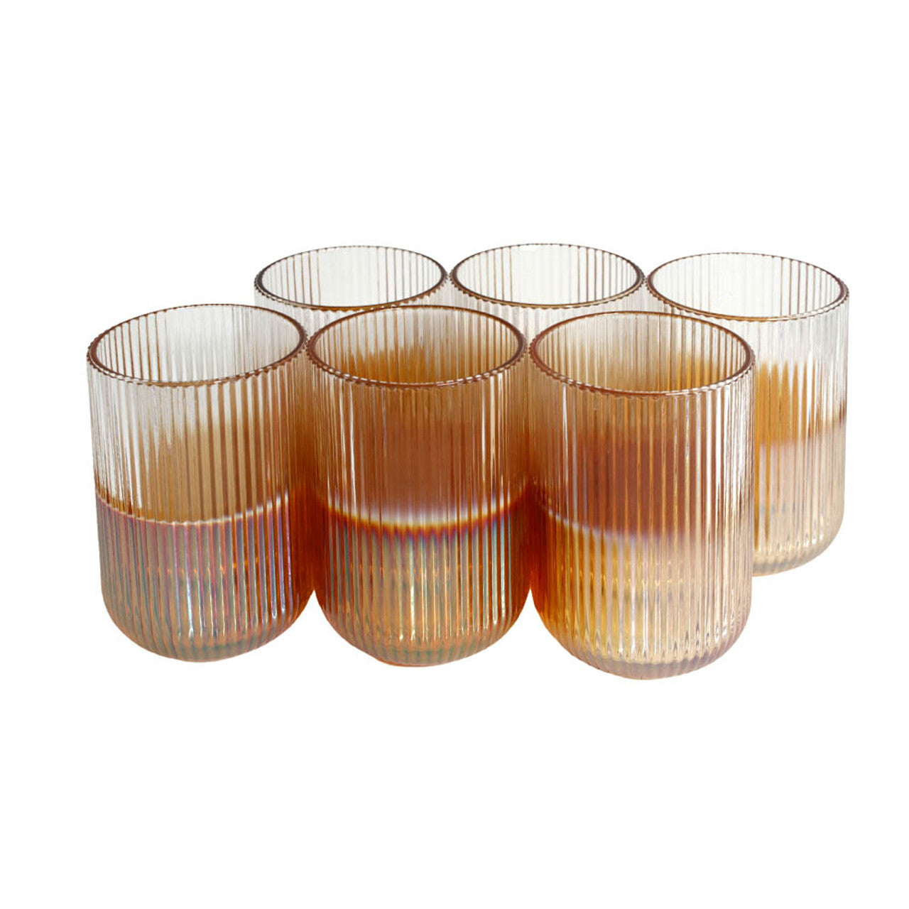 Tall Drinking Glass Box of 6 - Two Tone Yellow Lined Pattern