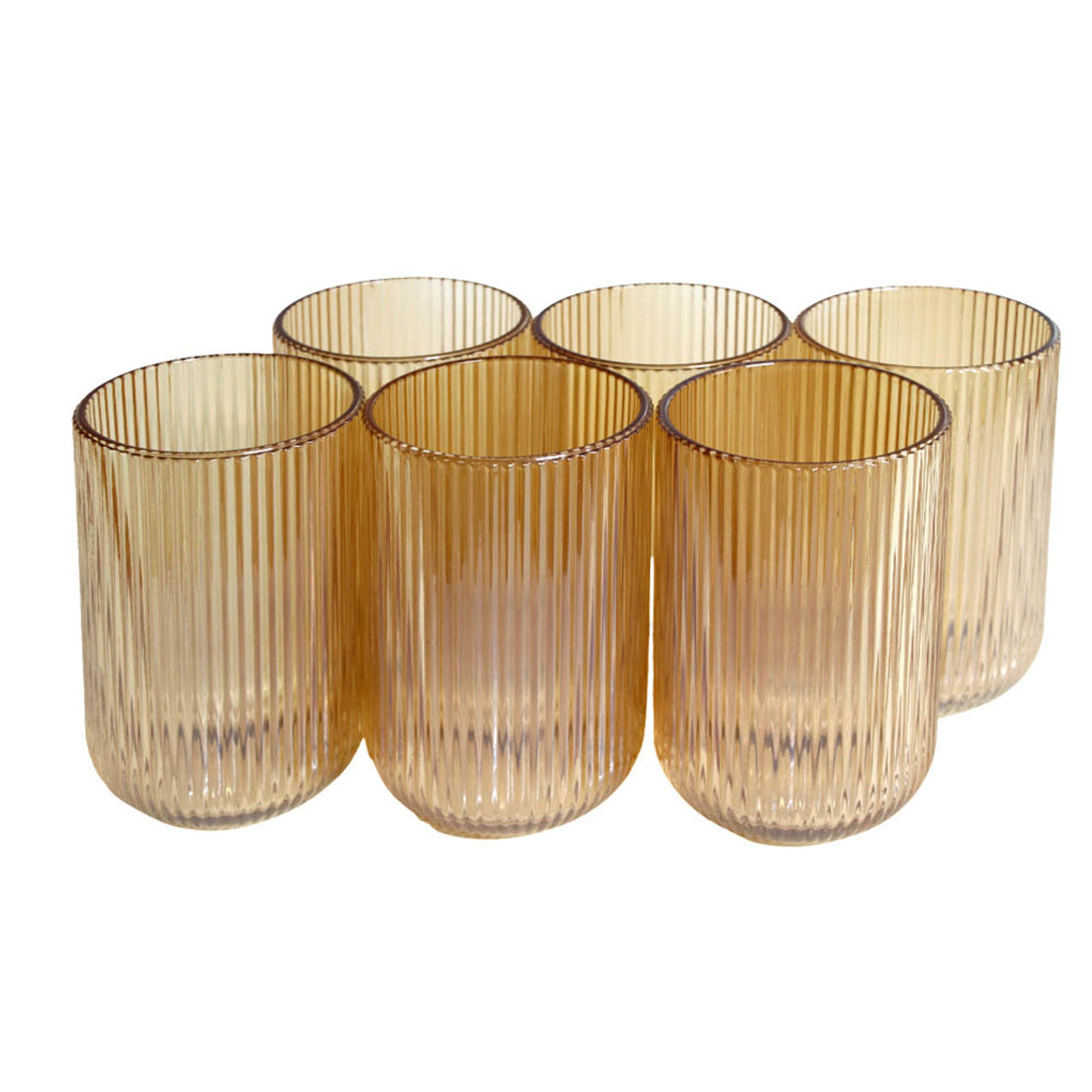 Tall Drinking Glass Box of 6 - Dark Yellow Lined Pattern