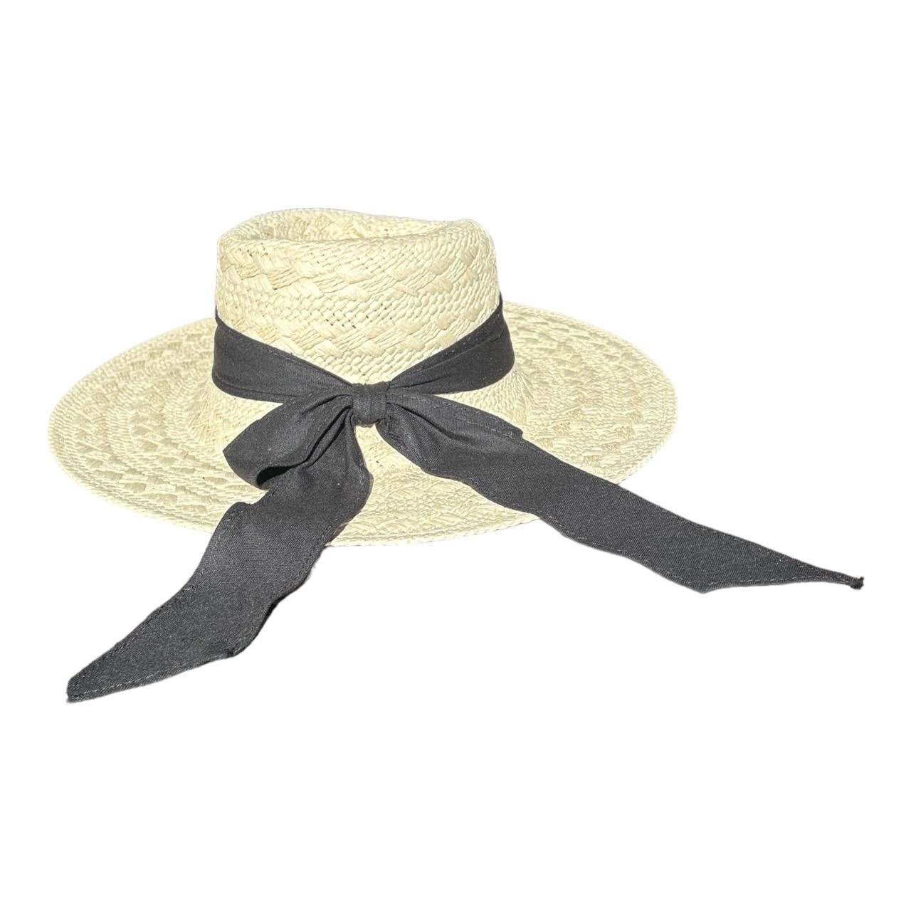 Hat - Diamond Faux Light Straw, Black Band