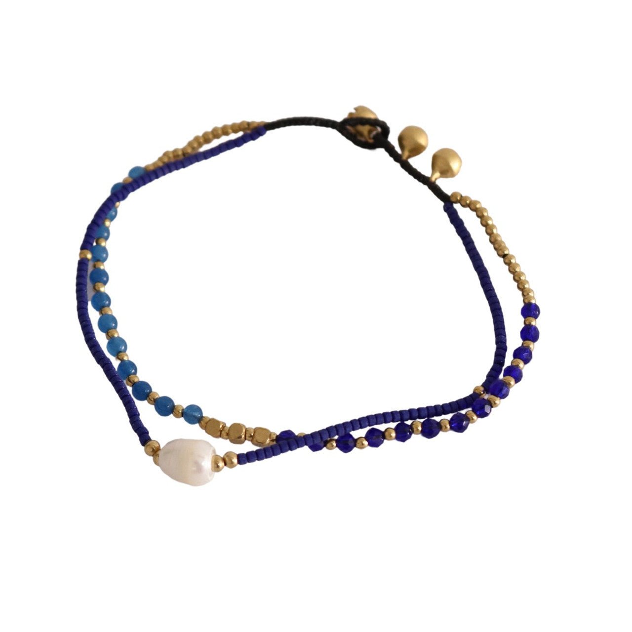 Anklet - White Stone, Blue And Gold Beads - Future Decor