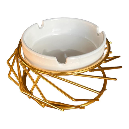 Ashtray - Gold Stand And White Bowl - Future Decor