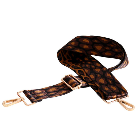 Bag Strap - Deep Brown And Gold Leopard Print - Future Decor