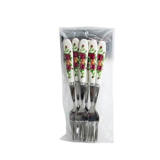 Cake Fork Set - Dark Pink and Yellow Roses - Future Decor