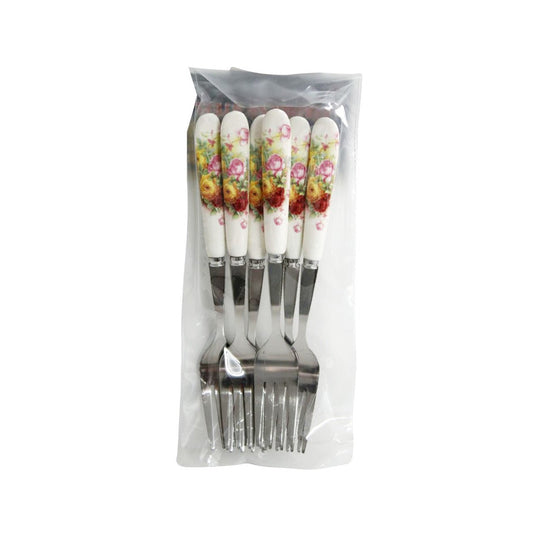 Cake Fork Set - Yellow And Pink Rose - Future Decor