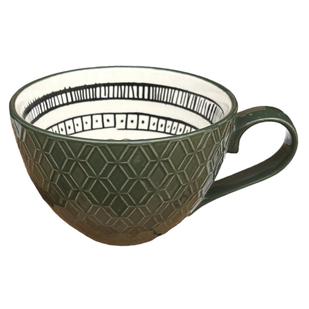 Ceramic 13oz Mug - Green Diamond Pattern - Future Decor