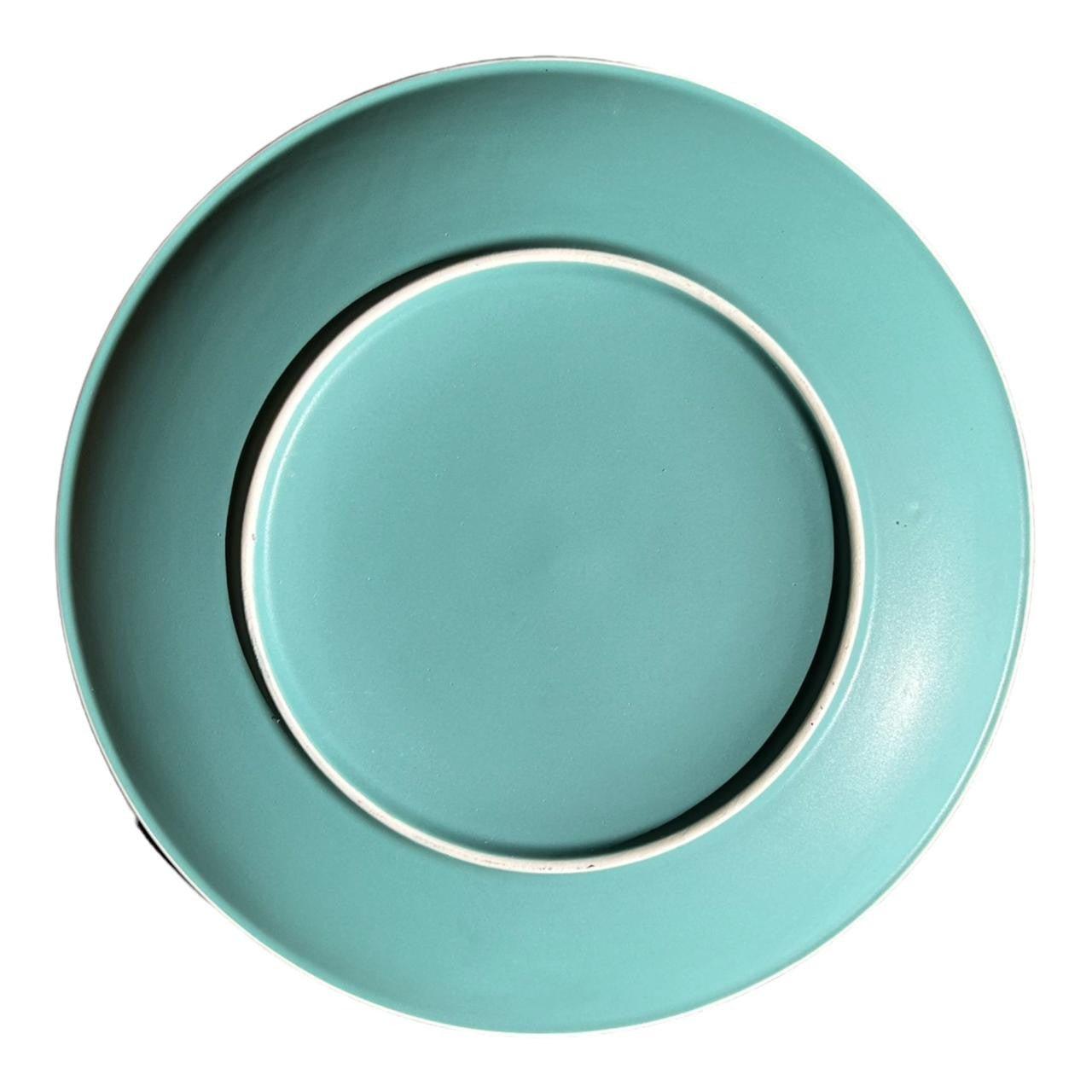 Ceramic Dinner Plate - Teal Bottom, White Top - Future Decor