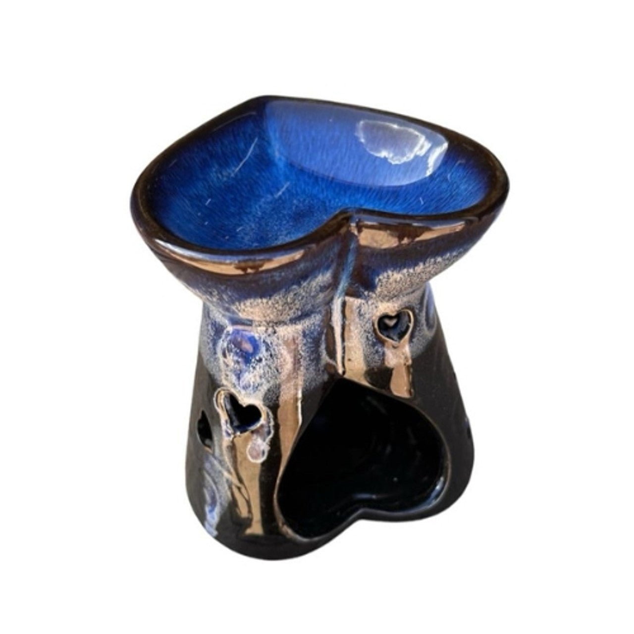 Ceramic Heart Oil Burner - Blue And Black - Future Decor