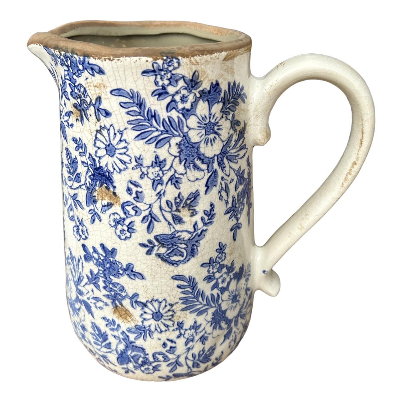 Ceramic Jug - Blue Floral Silhouettes - Future Decor