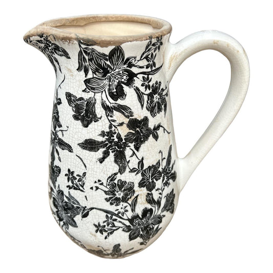 Ceramic Jug - Dramatic Black Floral Silhouettes - Future Decor