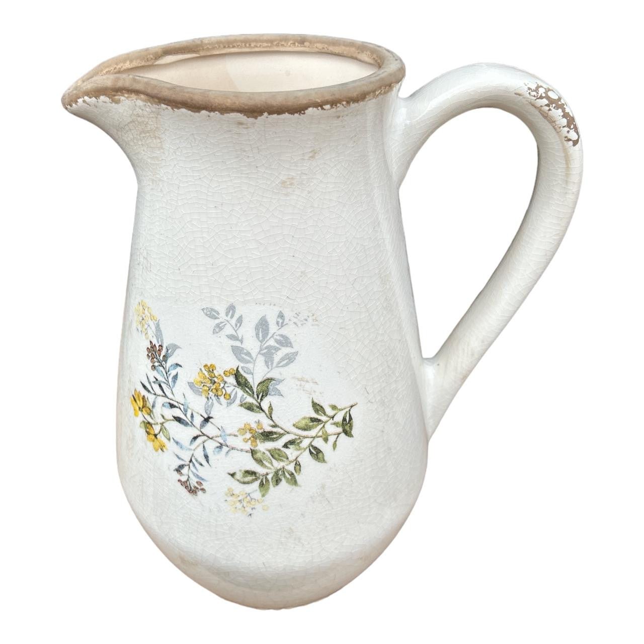 Ceramic Jug - Small Yellow Flowers And Leaves - Future Decor