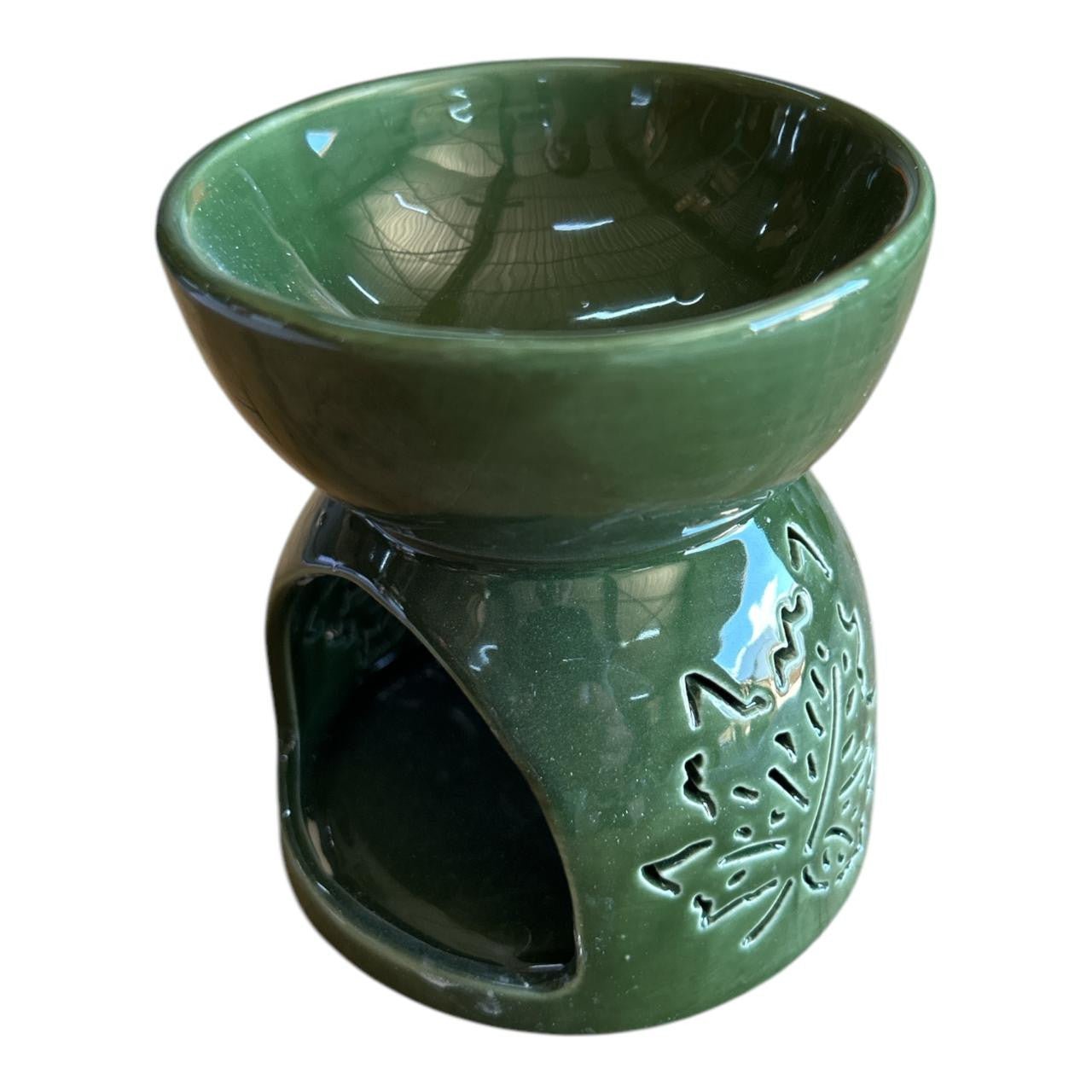 Ceramic Oil Burner 10cm - Thick Green Leaves - Future Decor