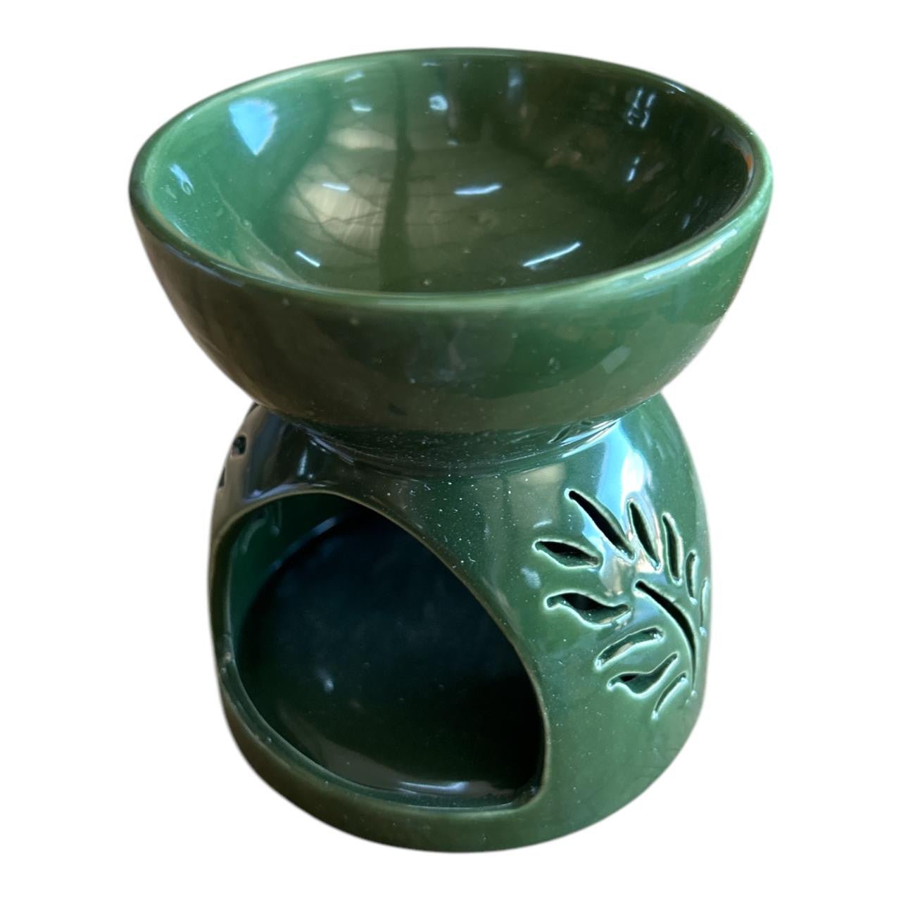 Ceramic Oil Burner 10cm - Thin Green Leaves - Future Decor