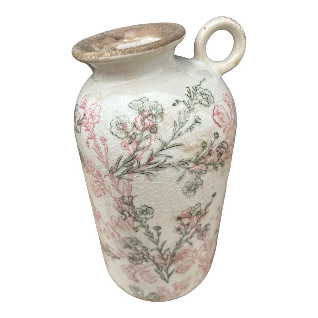 Ceramic One Ear Jug - Pink And Green Floral Outlines - Future Decor