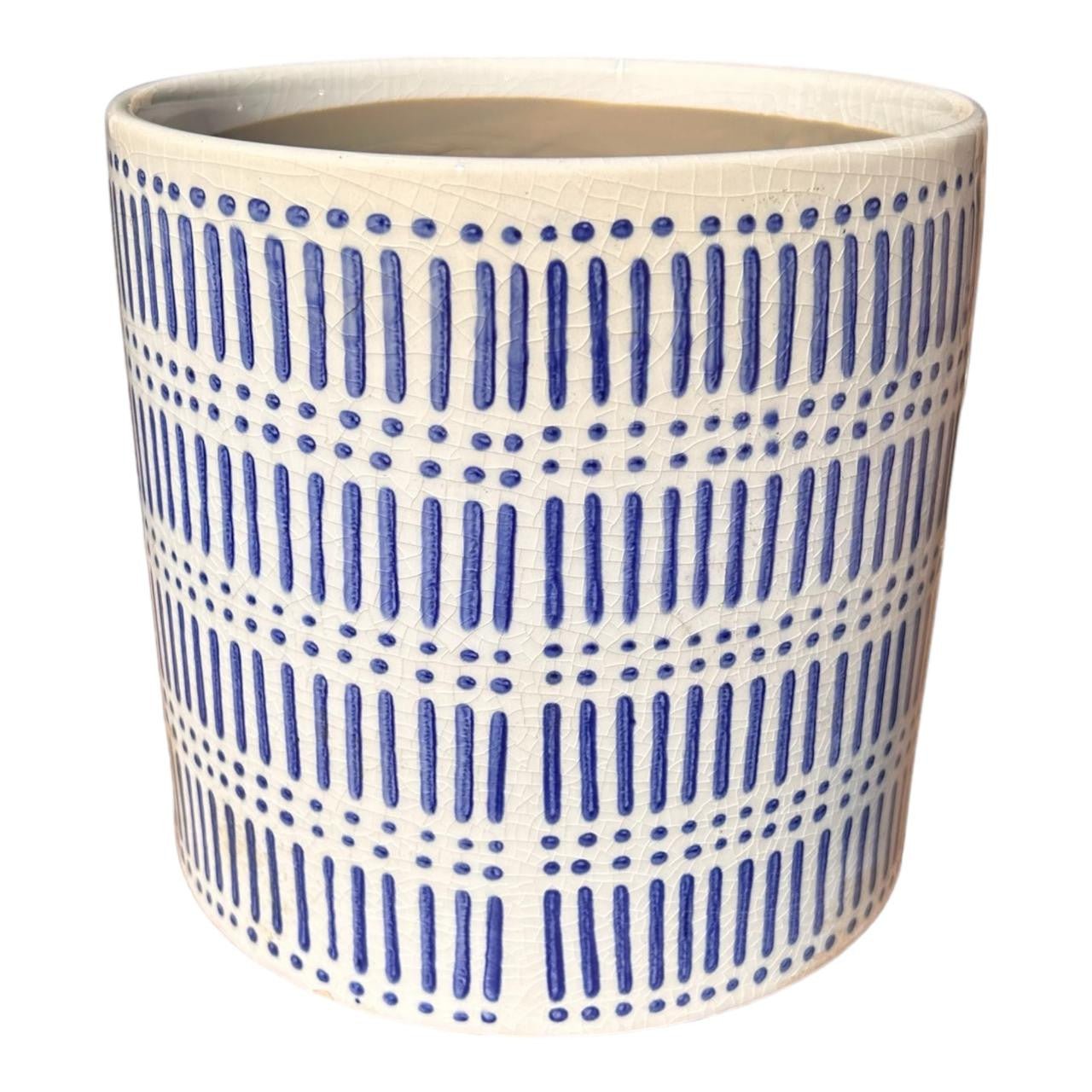 Ceramic Pot - Blue Dots And Dashes - Future Decor