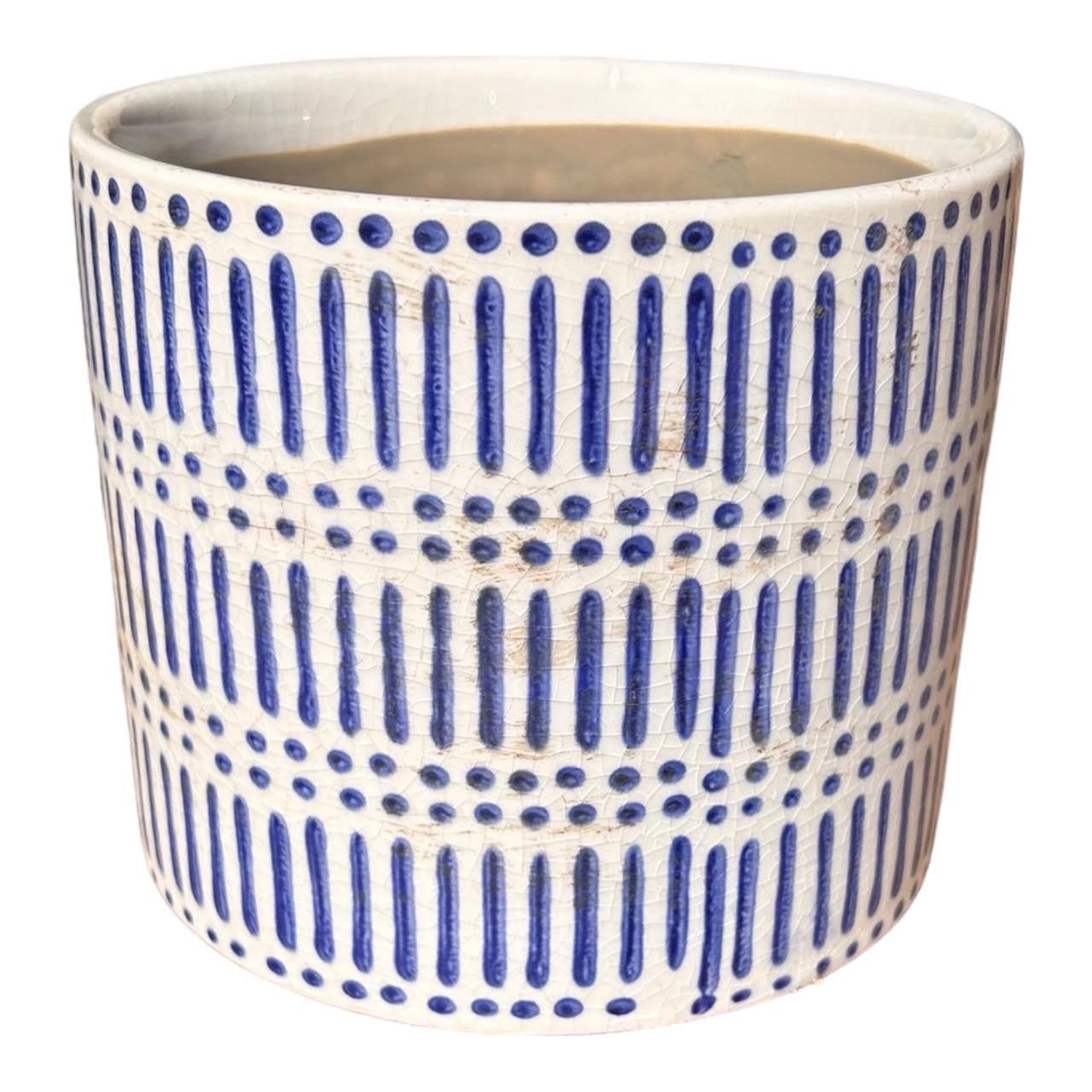 Ceramic Pot - Blue Dots And Dashes - Future Decor