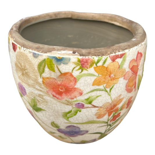 Ceramic Pot - Bold Flowers And Leaves - Future Decor