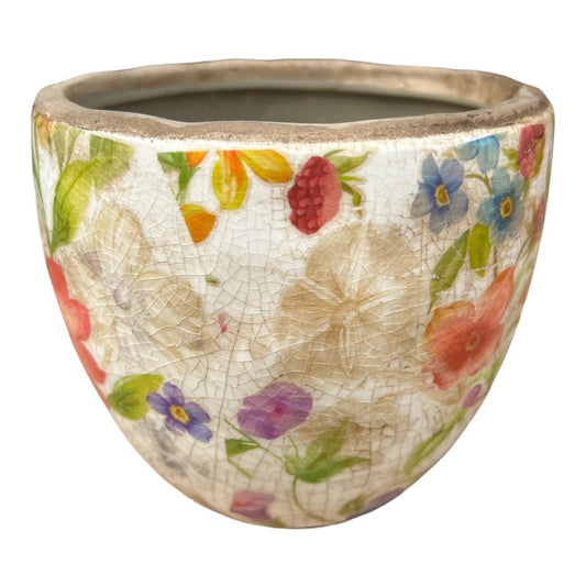 Ceramic Pot - Bold Flowers And Leaves - Future Decor