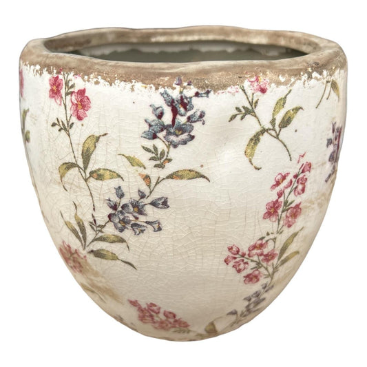 Ceramic Pot - Pink Flowers And Yellow Leaves - Future Decor