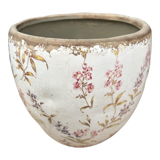 Ceramic Pot - Pink Flowers And Yellow Leaves - Future Decor