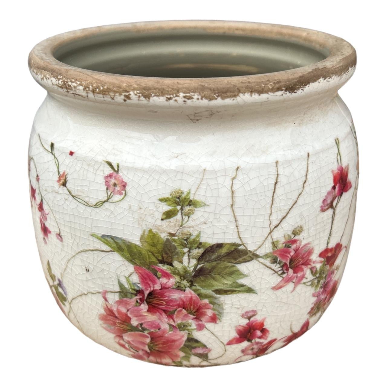 Ceramic Pot - Pink Lily Flower And Edelweiss - Future Decor