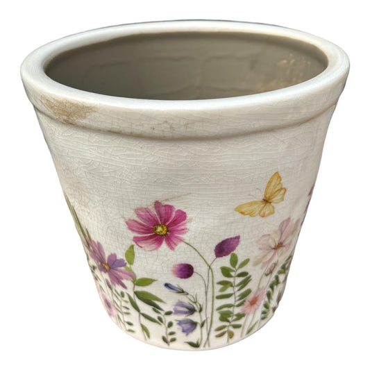 Ceramic Pot - Windflowers And Butterfly - Future Decor