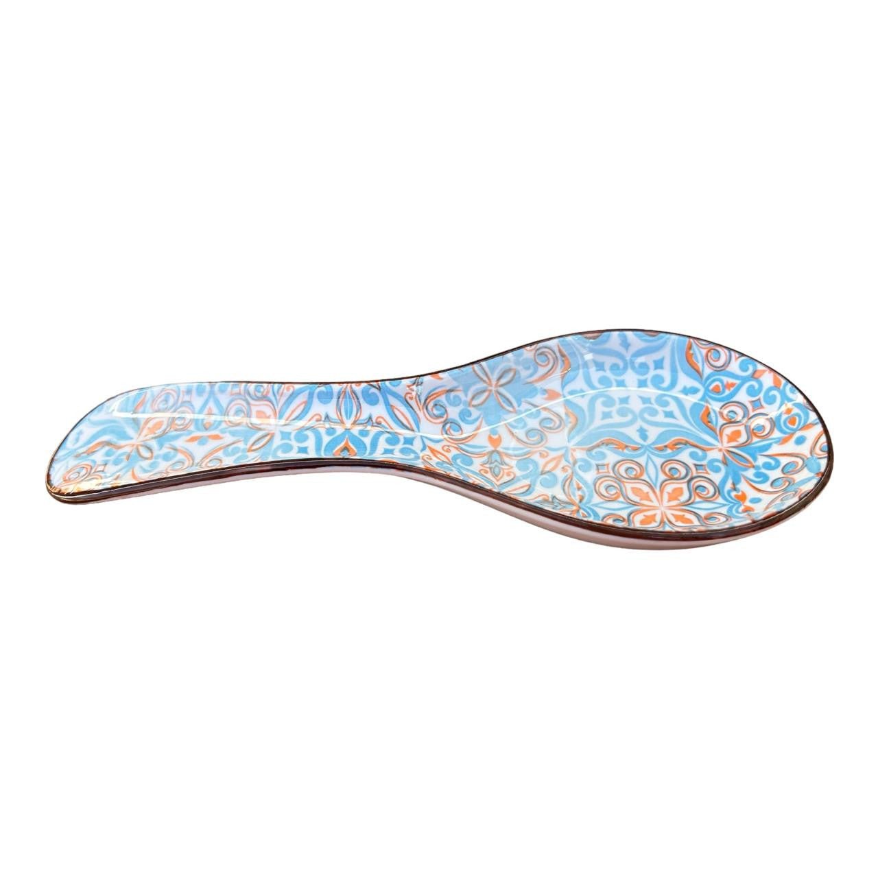 Ceramic Spoon Rest - Blue And Orange Flowers - Future Decor