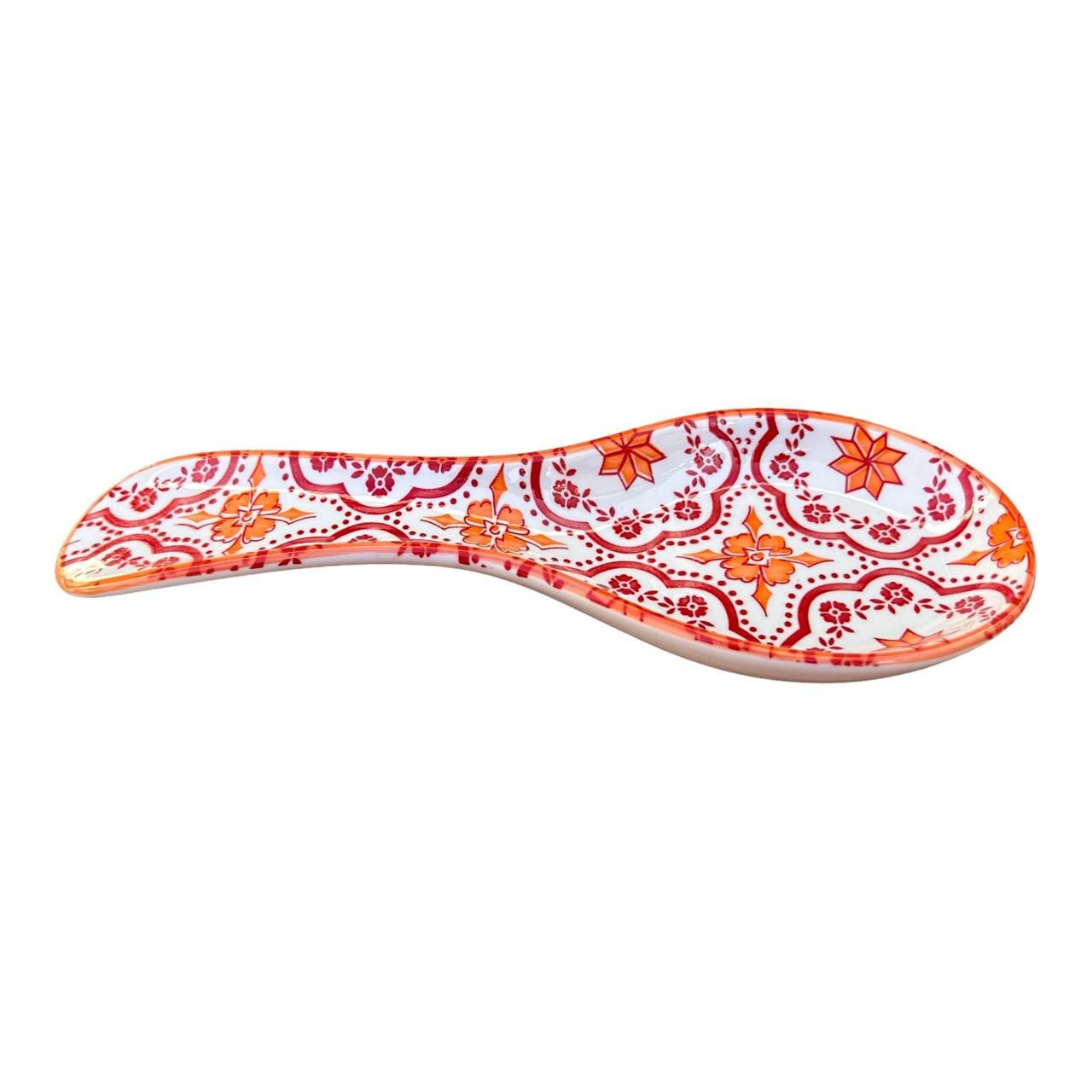 Ceramic Spoon Rest - Orange And Red Mandala - Future Decor