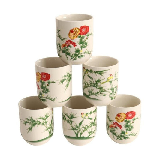 Ceramic Tea Cup Set of 6 - Bamboo And Birds - Future Decor