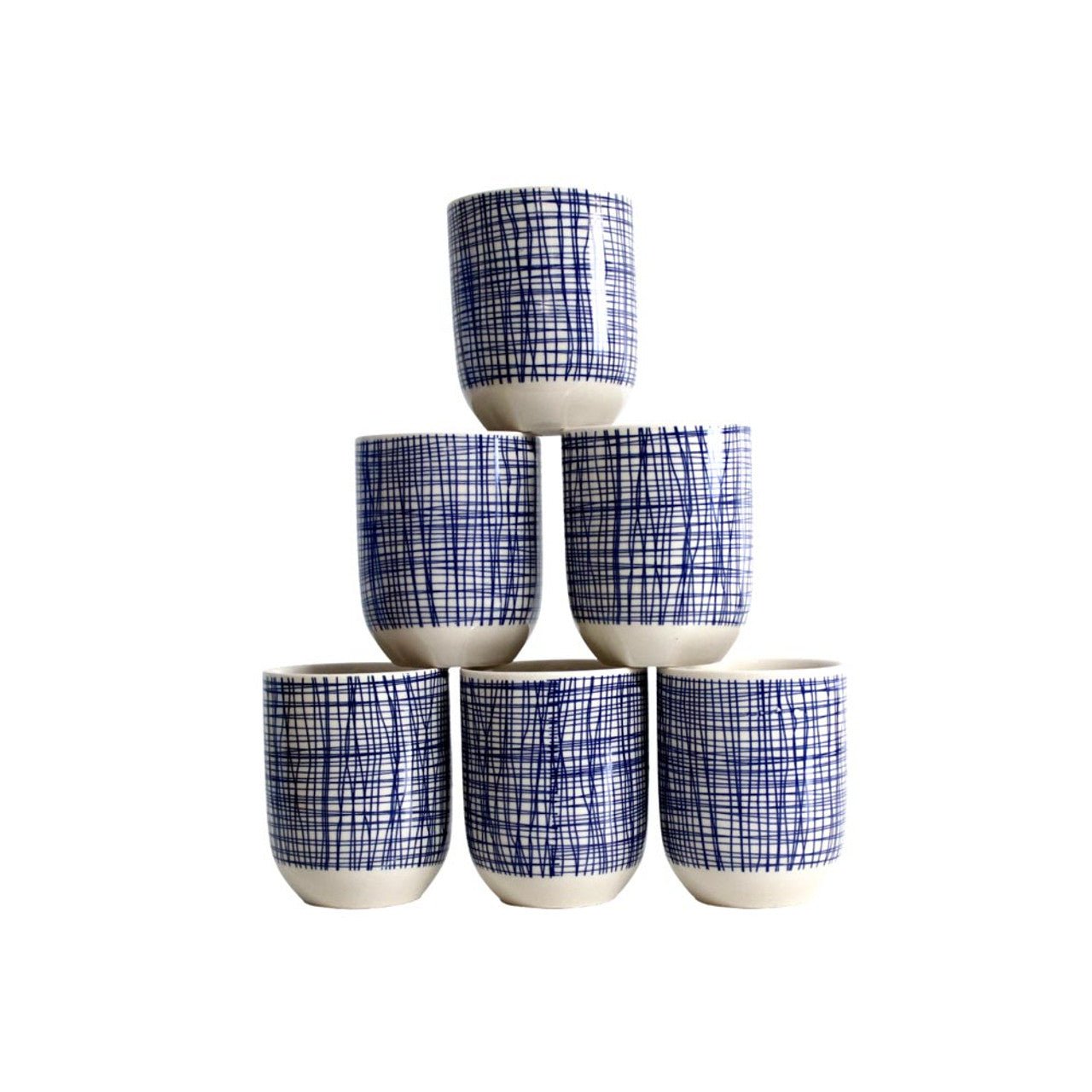 Ceramic Tea Cup Set of 6 - Blue Lines - Future Decor