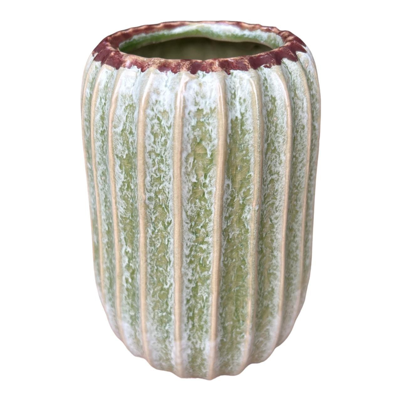 Ceramic Vase - Rustic Green Cactus - Future Decor