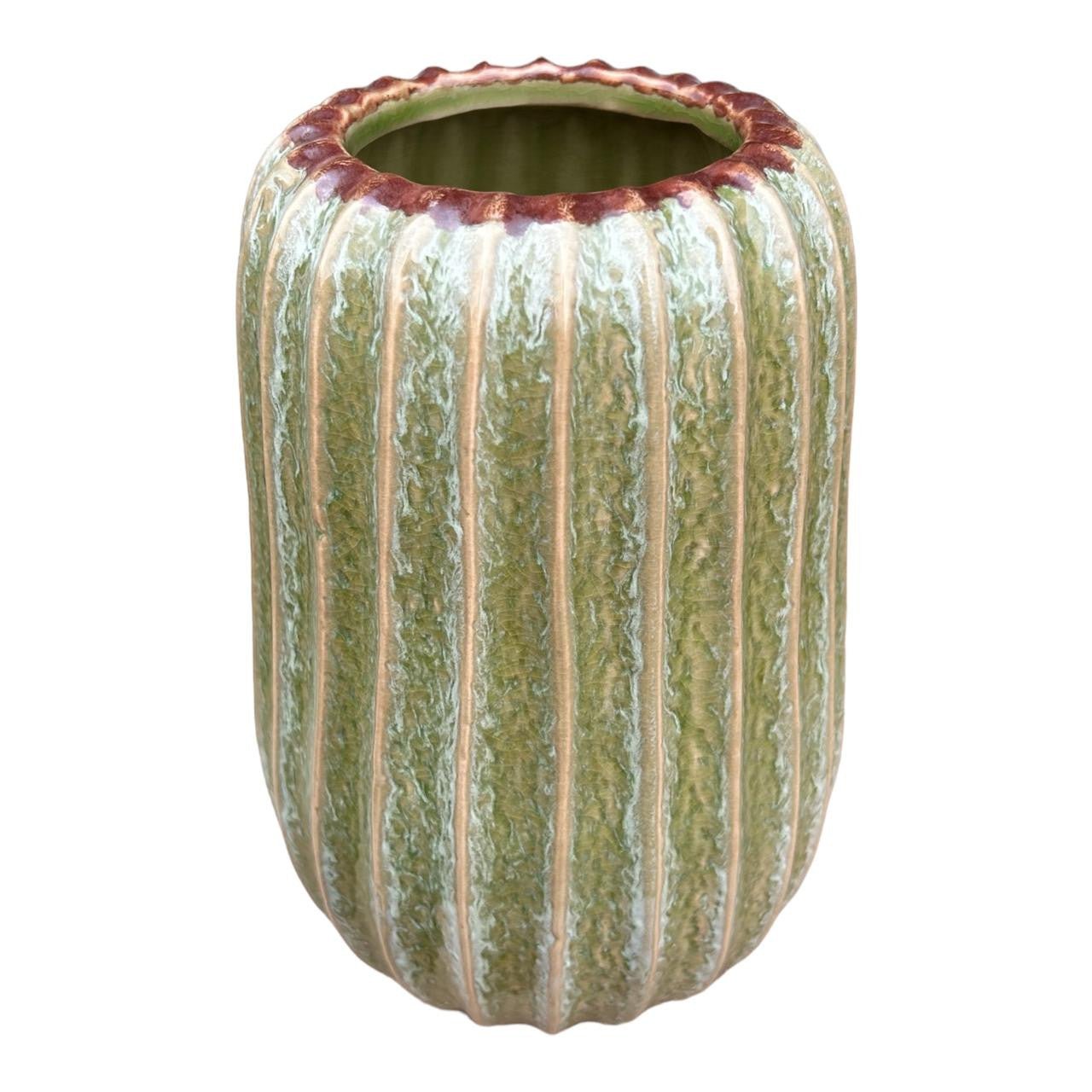 Ceramic Vase - Rustic Green Cactus - Future Decor