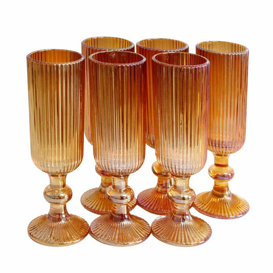 Champagne Glasses Box Of 6 - Gold Lined Pattern - Future Decor