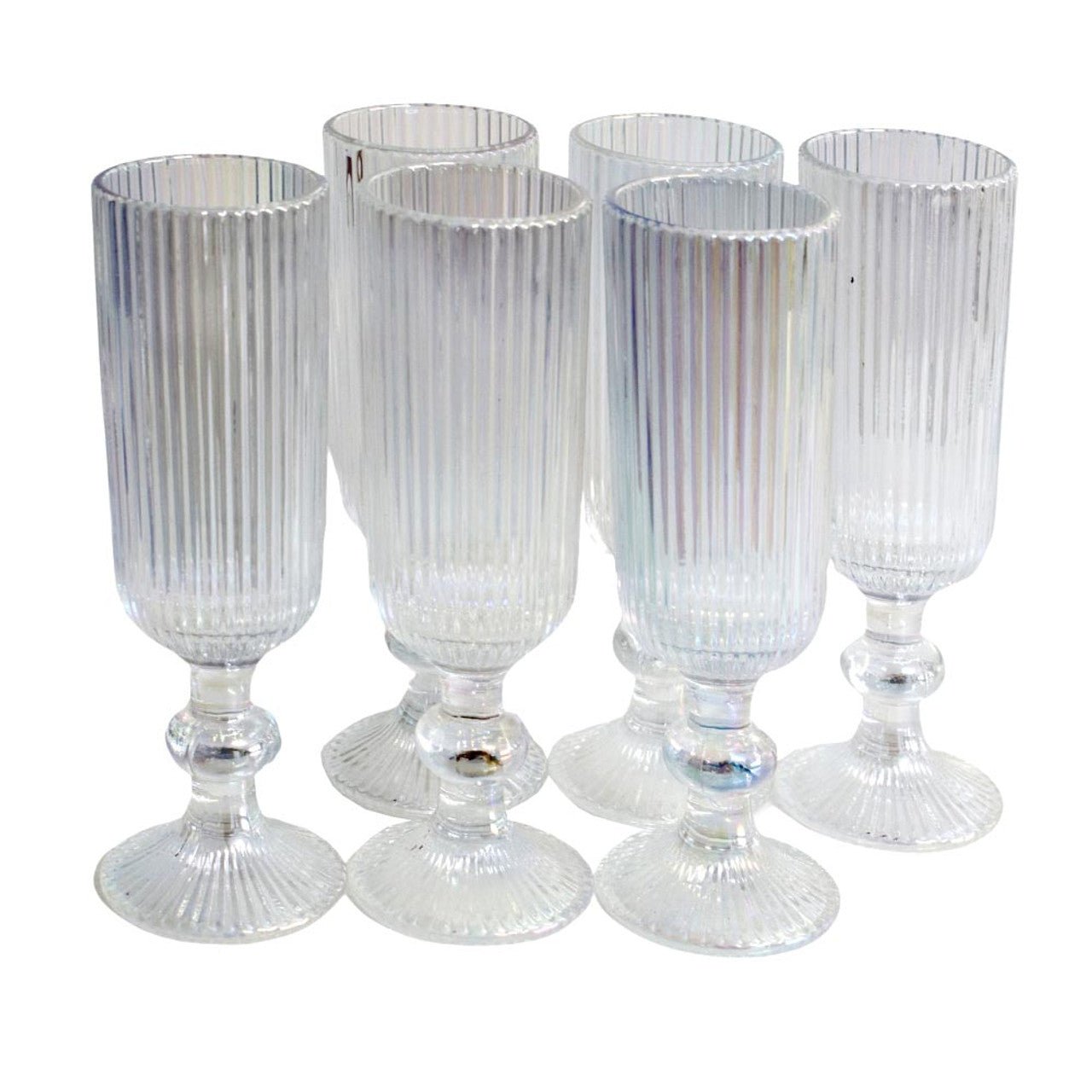 Champagne Glasses Box Of 6 - Silver Lined Pattern - Future Decor