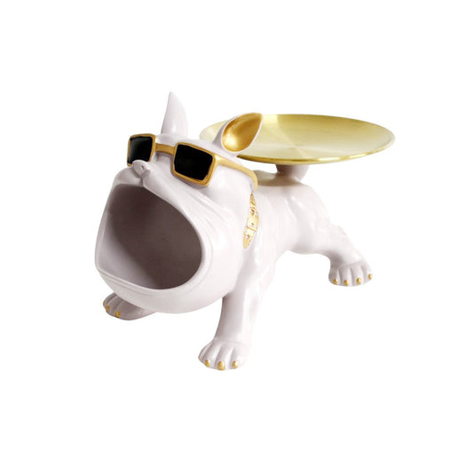 Cool Dog Craft White Big Mouth with Gold Plate Decor - Future Decor