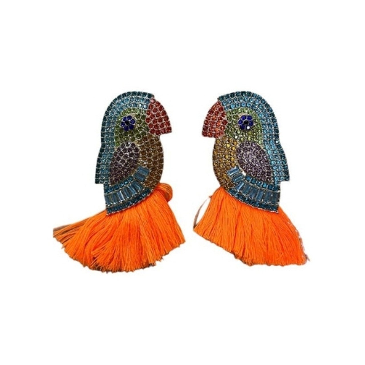 Earrings - Bedazzled Parrots Orange Tail - Future Decor