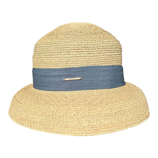 Fedora Hat - Beige, Blue Material Band And Metal Plate - Future Decor