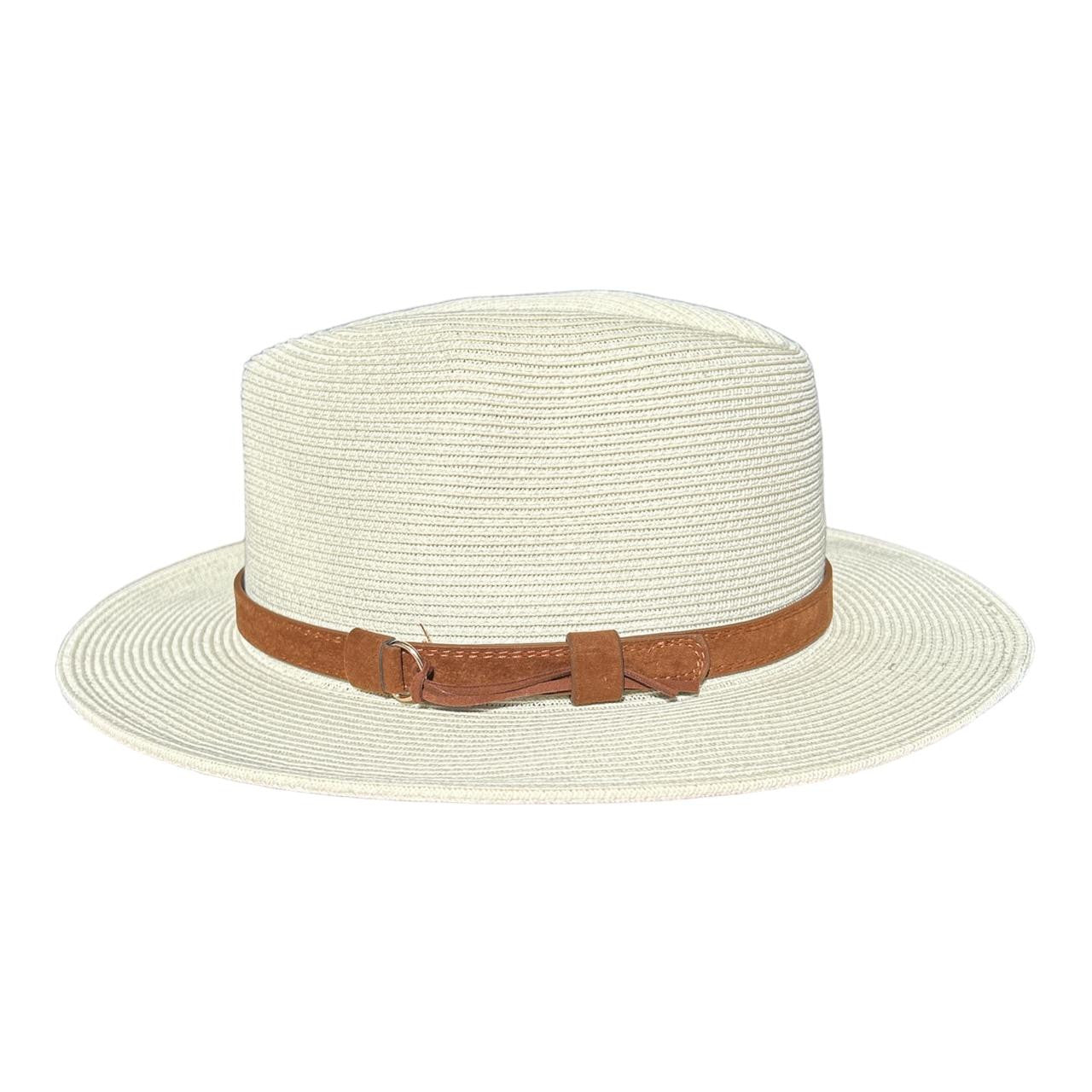 Fedora Hat - White, Brown Faux Leather Band - Future Decor