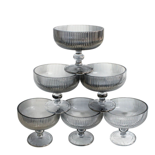 Glass Bowl Box of 6 - Chrome Silver Line Pattern - Future Decor