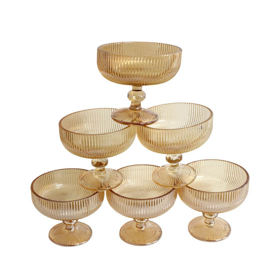 Glass Bowl Box of 6 - Light Yellow Line Pattern - Future Decor