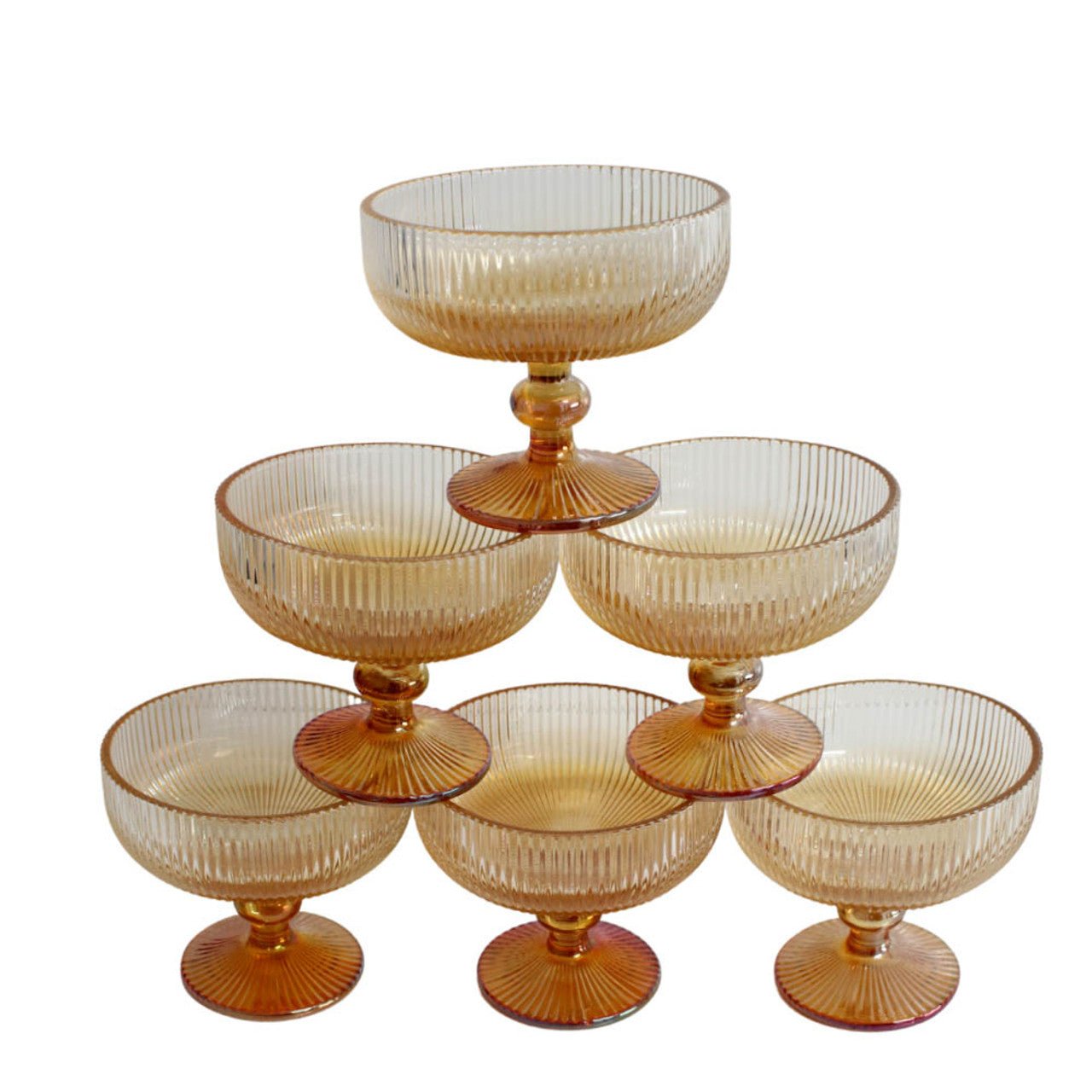 Glass Bowl Box of 6 - Two Tone Gold Line Pattern - Future Decor