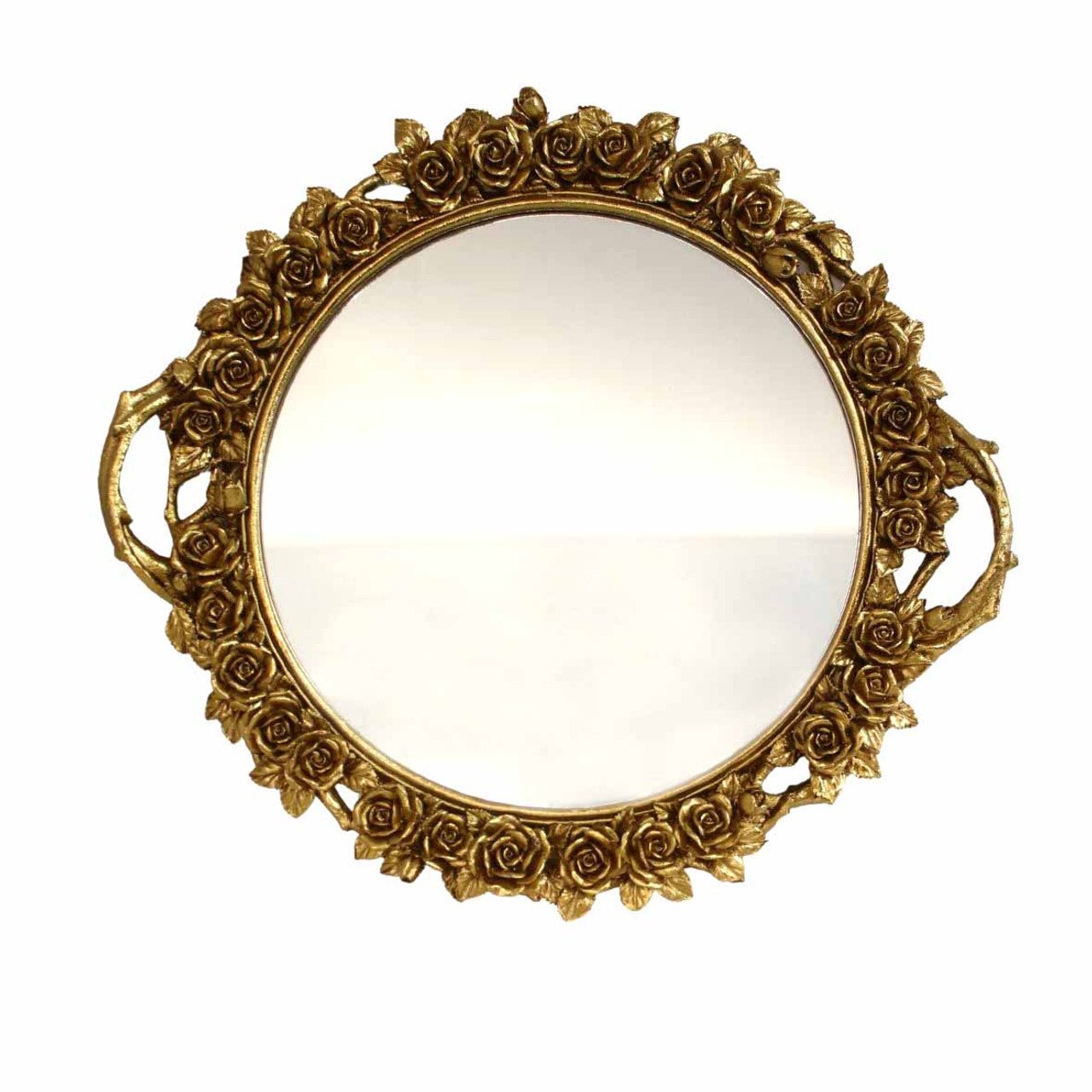 Gold Oval Roses Mirror Tray - Future Decor