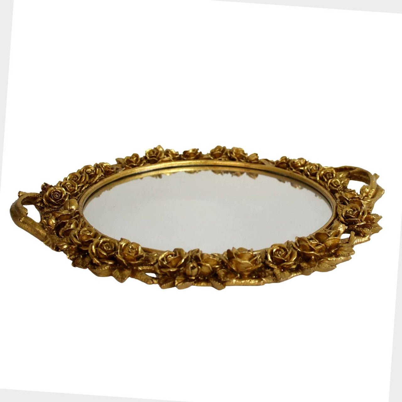 Gold Oval Roses Mirror Tray - Future Decor