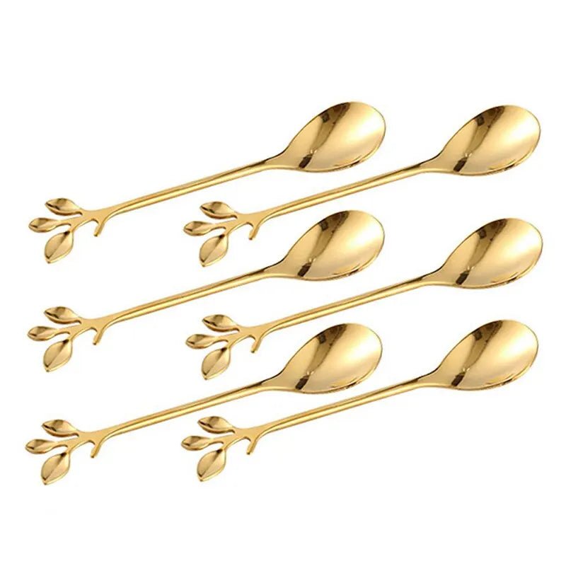 Gold Teaspoon Pack Of 6 - Three Tiny Leaves - Future Decor