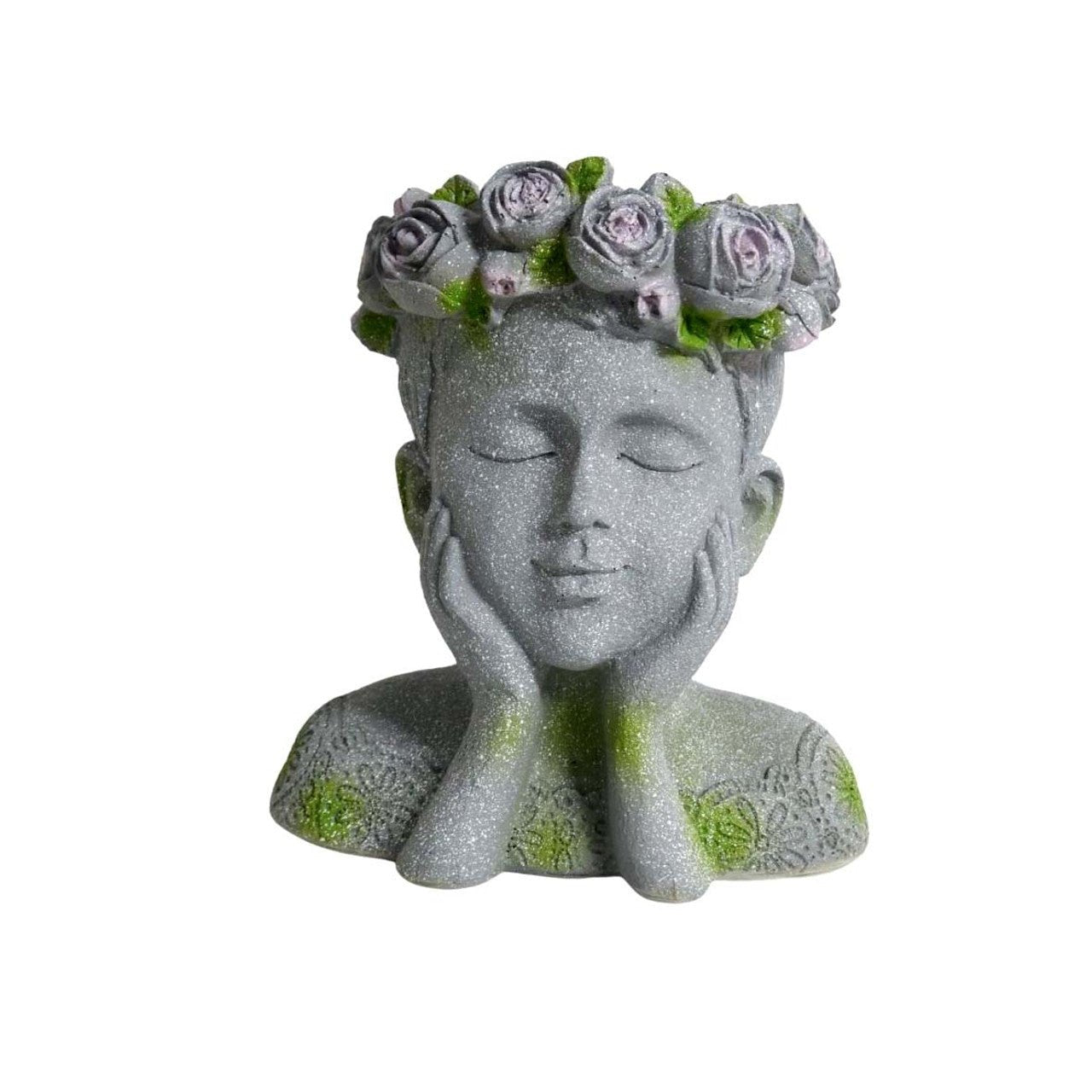 Grey And Green Girl Flower Crown Planter - Future Decor