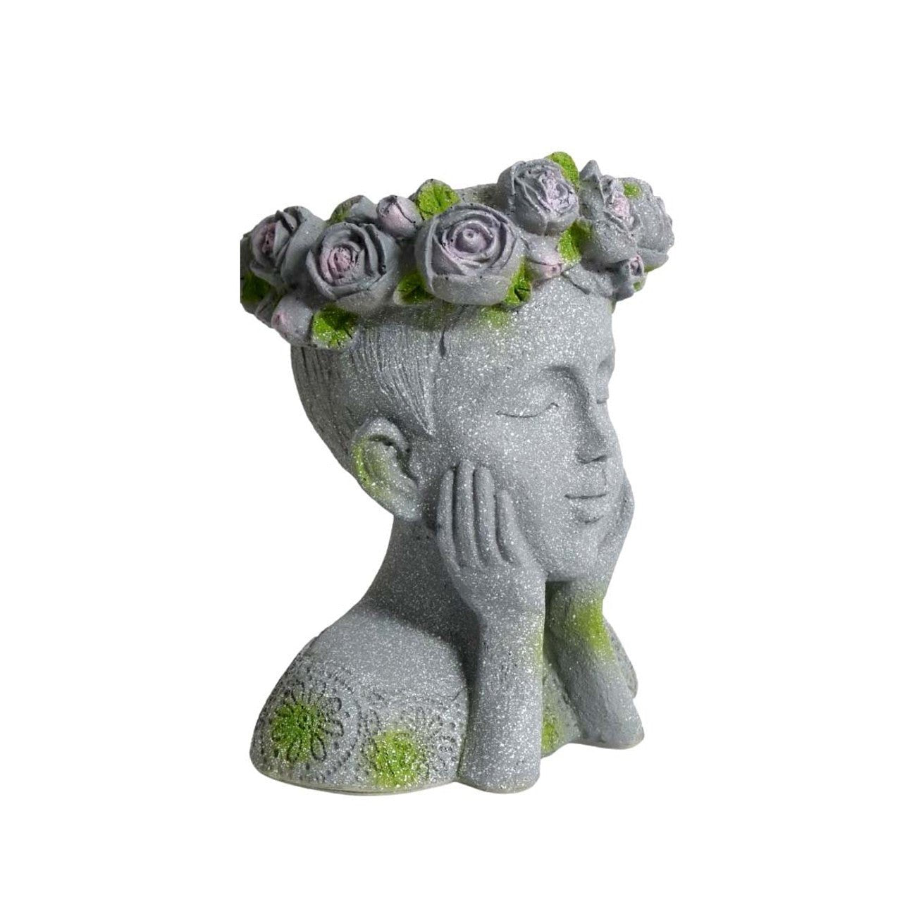 Grey And Green Girl Flower Crown Planter - Future Decor