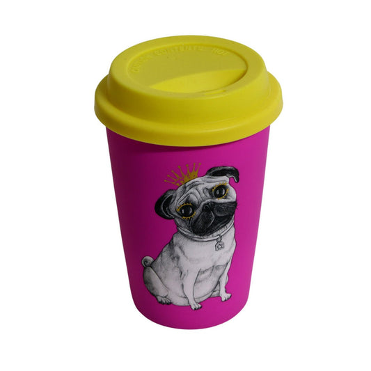 Hot Pink Ceramic Travel Mug - Pug - Future Decor