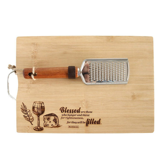 Medium Bamboo Serving Board - Blessed, Matt 5:6 - Future Decor