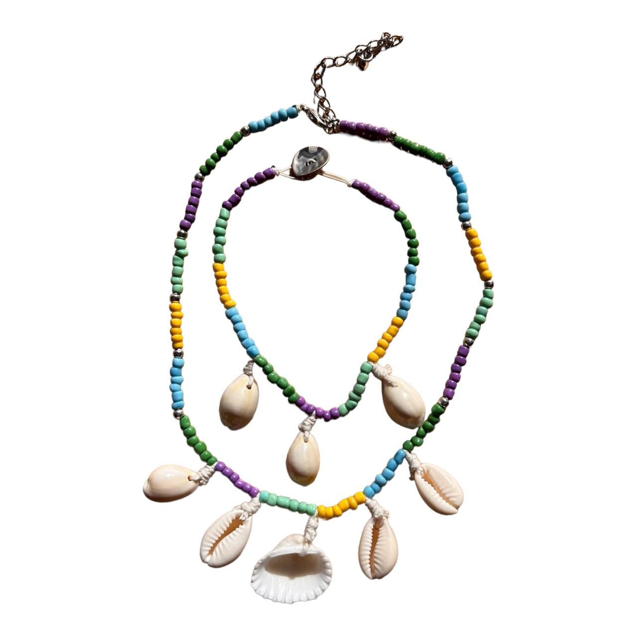 Necklace And Bracelet Set - Colourful Round Beads And Shells - Future Decor