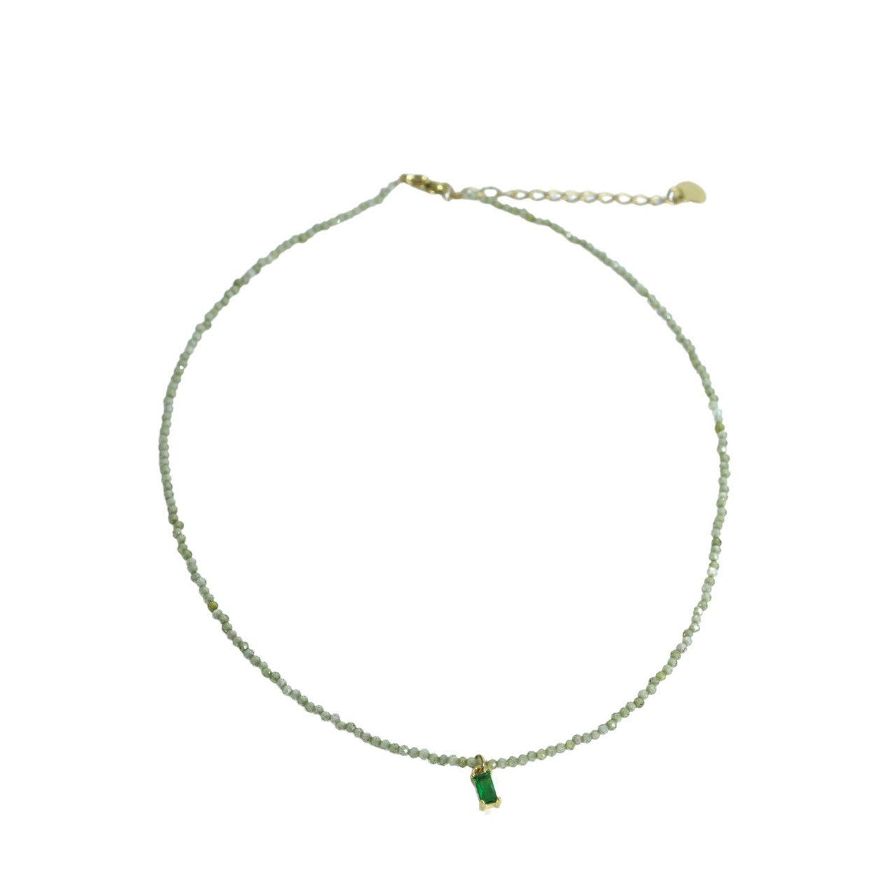 Necklace - Green Beads, Centre Green Faux Sapphire - Future Decor