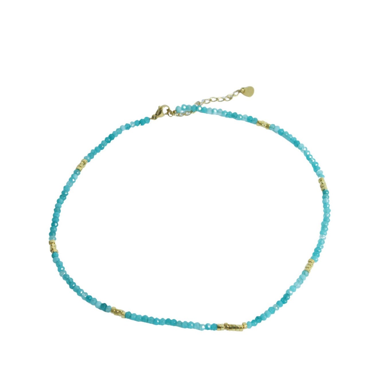 Necklace - Sky Blue And Gold Beads - Future Decor